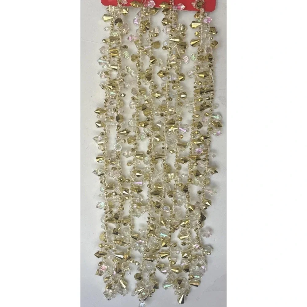 3 Kurt Adler Bead Christmas Tree Garland 9 Feet  Each Gold Iridescent 27' Total